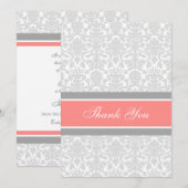 Damassé grise de corail de cartes de Merci de baby (Devant / Derrière)