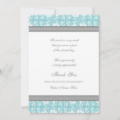 Damassé grise turquoise de cartes de Merci de baby (Dos)