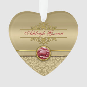 Damassé métallique d'or de pierre gemme rouge