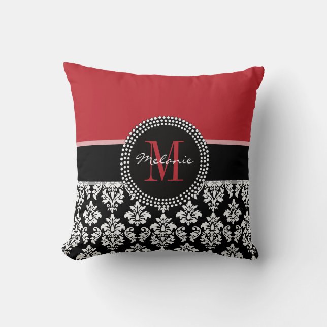 Damassé noire rouge Girly votre coussin de nom de (Recto)