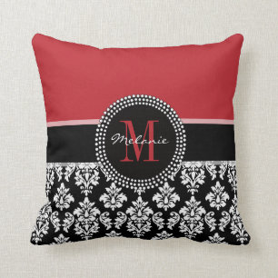 Damassé noire rouge Girly votre coussin de nom de