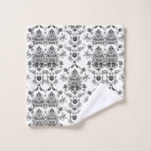 Damassé noire sur l'ensemble blanc de serviette de (Gant de toilette)