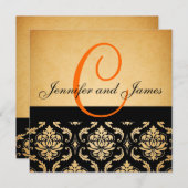 Damassé orange de monogramme de faire-part de (Devant / Derrière)