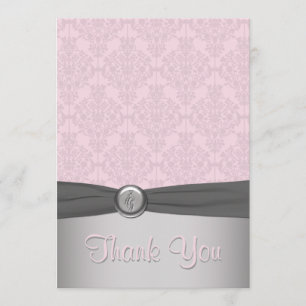 Damassé rose et grise, carte de remerciements de