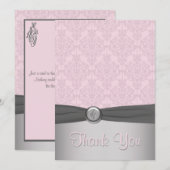 Damassé rose et grise, carte de remerciements de (Devant / Derrière)