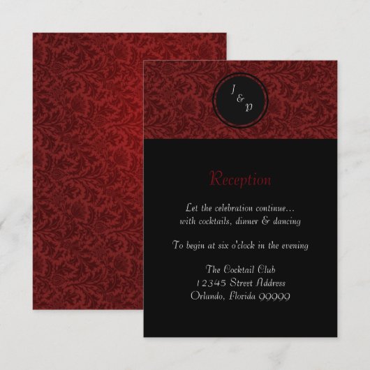 Damassé rouge - Invitation de réception (Devant / Derrière)