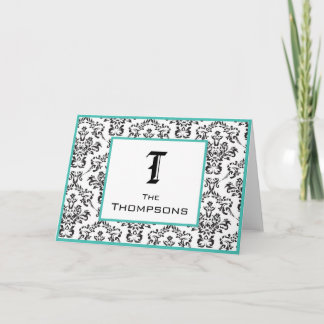 Damassé Teal et carte pour notes personnalisé par