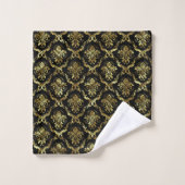 Damassés Floraux Noir Et Or Monogramme (Gant de toilette)
