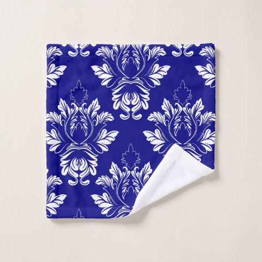 Damasstijl Navy en White Bad Handdoek (Wasdoekje)