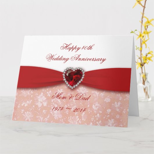 Damast 40ste huwelijksverjaardag 28 x 21,5 cm kaart (Gele Bloem)