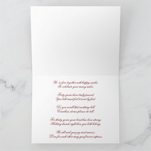 Damast 40ste huwelijksverjaardag 28 x 21,5 cm kaart (Binnen)