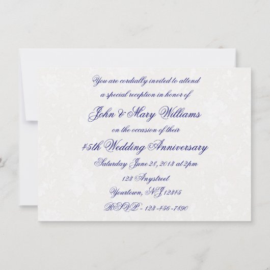 Damast 45ste huwelijksverjaardagsuitnodiging kaart (Achterkant)