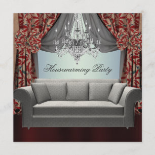 Damast Bank Chandelier Housewarming Feest Kaart