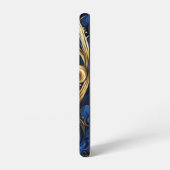 Damast Bloemen Swirls Blauw Goud Zwart Samsung Galaxy Hoesje (Linkerkant)