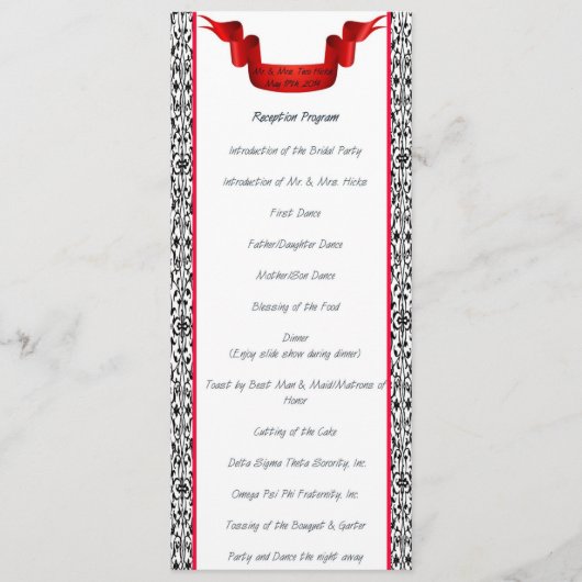 Damast bruiloftsontvangstprogramma programma (Voorkant)