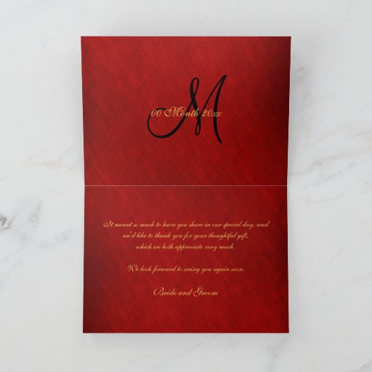 Damast "dank je wel" zwart rood goud bedankkaart (Binnen)