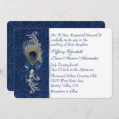 Damast en pauwenveer bruiloft uitnodiging (Voorkant / Achterkant)