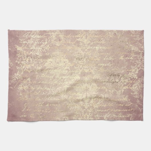 damast en script goud roze distressed theedoek (Horizontaal)