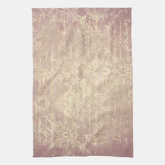 damast en script goud roze distressed theedoek (Verticaal)