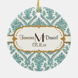 damast glitter keramisch ornament