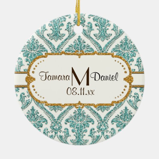 damast glitter keramisch ornament (Achterkant)