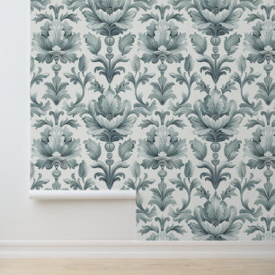 Damast luxe textuur van grijze bloesem behang
