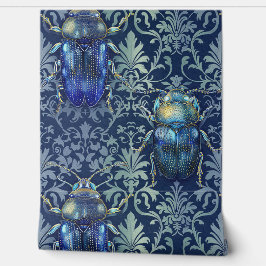 Damast luxe textuur van groen blauw insect bug behang