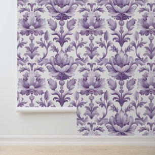 Damast luxe textuur van paarse bloesem behang