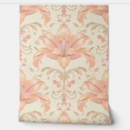 Damast luxe textuur van perzik lelie bloem bloesem behang