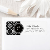 Damast Monogram Adresetiketten Zwart Wit Etiket (Insitu)