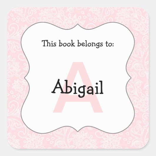 Damast monogram boek bord stickers roze (Voorkant)