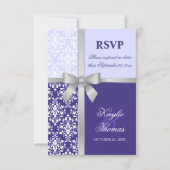 Damast namaak zilveren lint paarse trouw RSVP kaar Kaart (Voorkant)