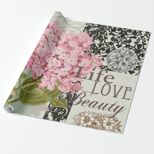 Damast Patroon Bloemen Decor Cadeaupapier (Uitgerold)