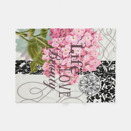 Damast Patroon Bloemen Decor  Fleece Deken (Voorkant (Horizontaal))