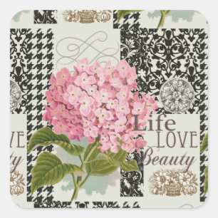 Damast Patroon Bloemen Decor  Vierkante Sticker