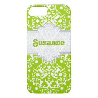 Damast patroon lime groen, wit schattig girly 	iPhone 8/7 hoesje