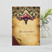 DAMAST PERKAMENT EN ROZE KORAALROZEN KAART (Staand voorkant)