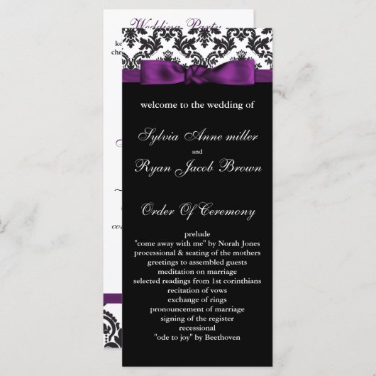 damast rand paarse bruiloft programma (Voorkant / Achterkant)