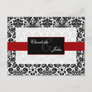 damast rood, zwart en wit Save the Date Aankondigingskaart