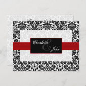 damast rood, zwart en wit Save the Date Aankondigingskaart (Voorkant / Achterkant)