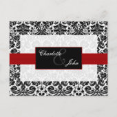 damast rood, zwart en wit Save the Date Aankondigingskaart (Voorkant)