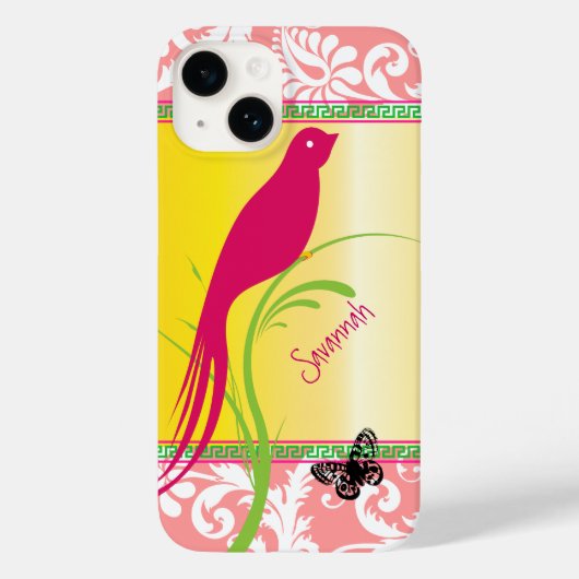 Damast Roze Zwaluw Vogelvlinder Case-Mate iPhone Case (Achterkant)
