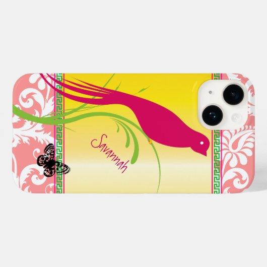 Damast Roze Zwaluw Vogelvlinder Case-Mate iPhone Case (Achterkant (horizontaal))