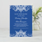 Damast toile swirl save the dates koningsblauw kaart (Staand voorkant)