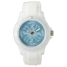 Damast Tropische Bloesems op Marine Blue