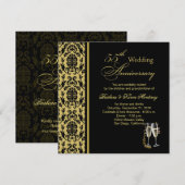 Damast zwart op goud 55e trouwdag kaart (Voorkant / Achterkant)