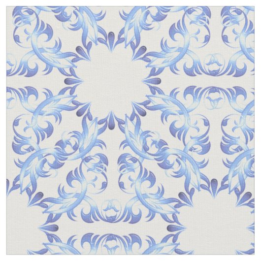 damastblauw patroon stof (Close Up)