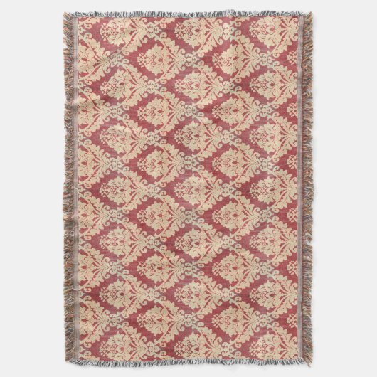 damastpatroon in crème en rood deken (Voorkant Verticaal)
