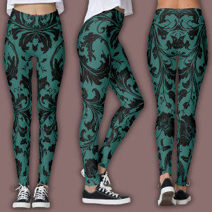 Damastpatroon Zwart & Teal Leggings