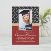 Damaszwart, rood Afstuderen Aankondiging Foto (Staand voorkant)